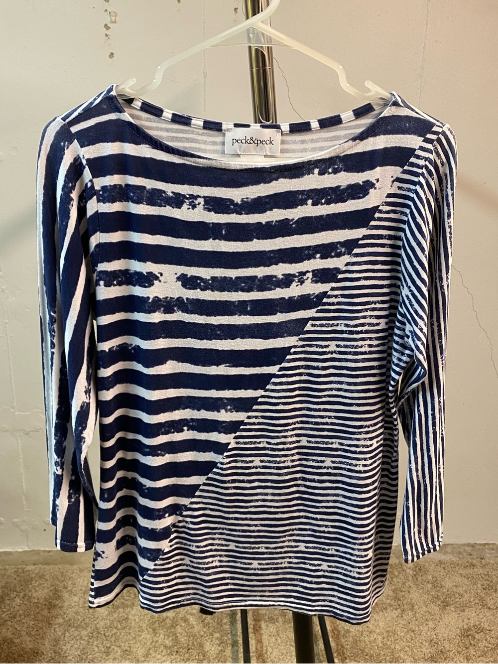 Peck & Peck Navy and White Mixed Stripe Long Sleeve Top